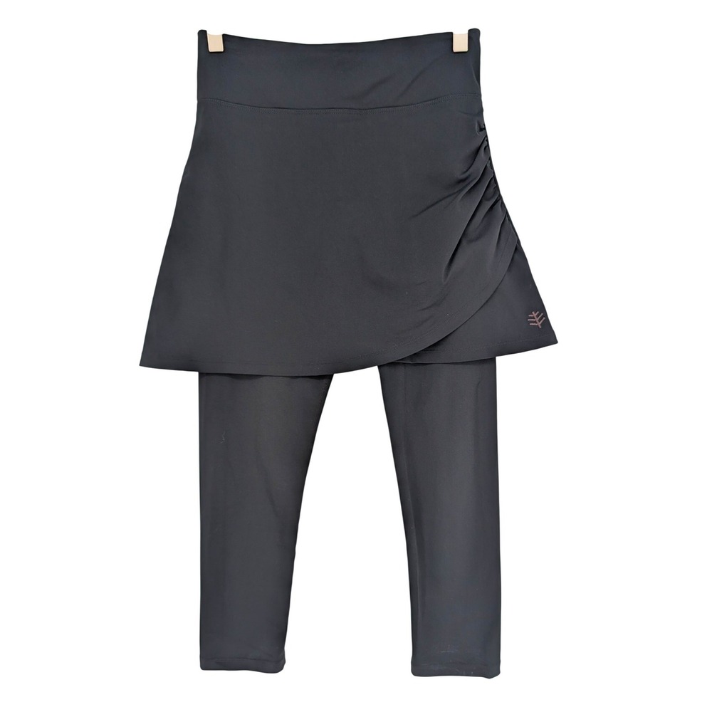 Coolibar Kahula Skirted Swim Capris XS Black UPF 50+ Ruched Athleisure Active